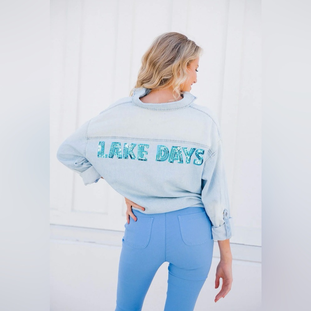 Nwot Risen Lake Days Sequin Button Down Boutique … - image 1